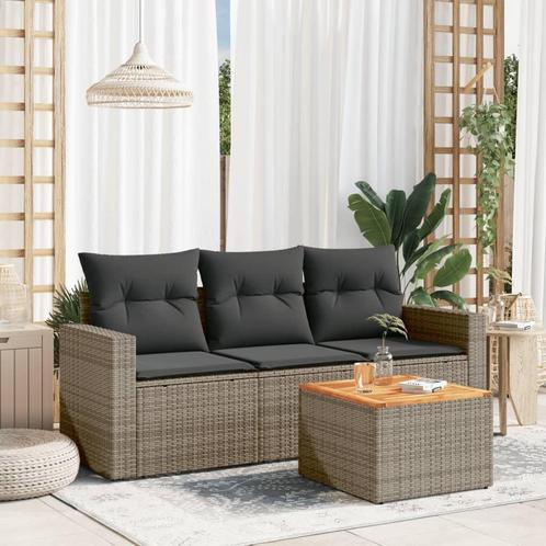 vidaXL 4-delige Loungeset met kussens poly rattan grijs, Tuin en Terras, Tuinsets en Loungesets, Loungeset, Nieuw, Rotan, Verzenden