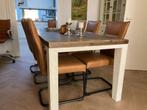 Set van 6 leren eetkamerstoelen - met sledepoot - bruin leer, Huis en Inrichting, Stoelen, Overige kleuren, Nieuw, Leer, Ophalen of Verzenden