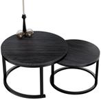 Salontafels Rond Zwart Hout Print - Set van 2 Ø60cm, Kunststof, 50 tot 100 cm, Verzenden, Nieuw