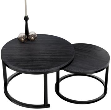 Salontafels Rond Zwart Hout Print - Set van 2 Ø60cm beschikbaar voor biedingen