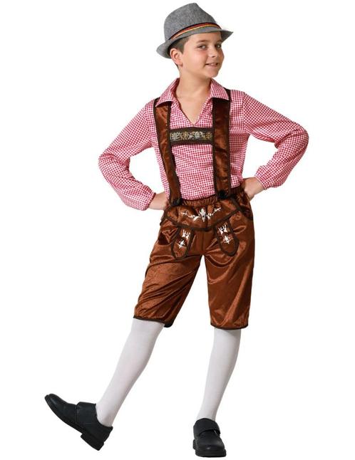 Tiroler Kostuum Kind Bruin/Rood, Kleding | Heren, Carnavalskleding en Feestkleding, Nieuw, Ophalen of Verzenden