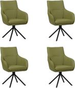Set van 4 Groene leren industriële draaibare eetkamerstoelen, Huis en Inrichting, Stoelen, Nieuw, Leer, Ophalen of Verzenden, Vier