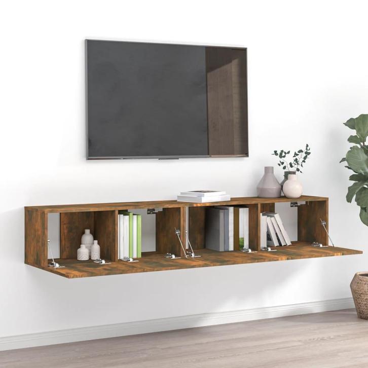 vidaXL 2-delige Tv-meubelset bewerkt hout gerookt, Huis en Inrichting, Kasten | Televisiemeubels, 25 tot 50 cm, Nieuw, Overige houtsoorten