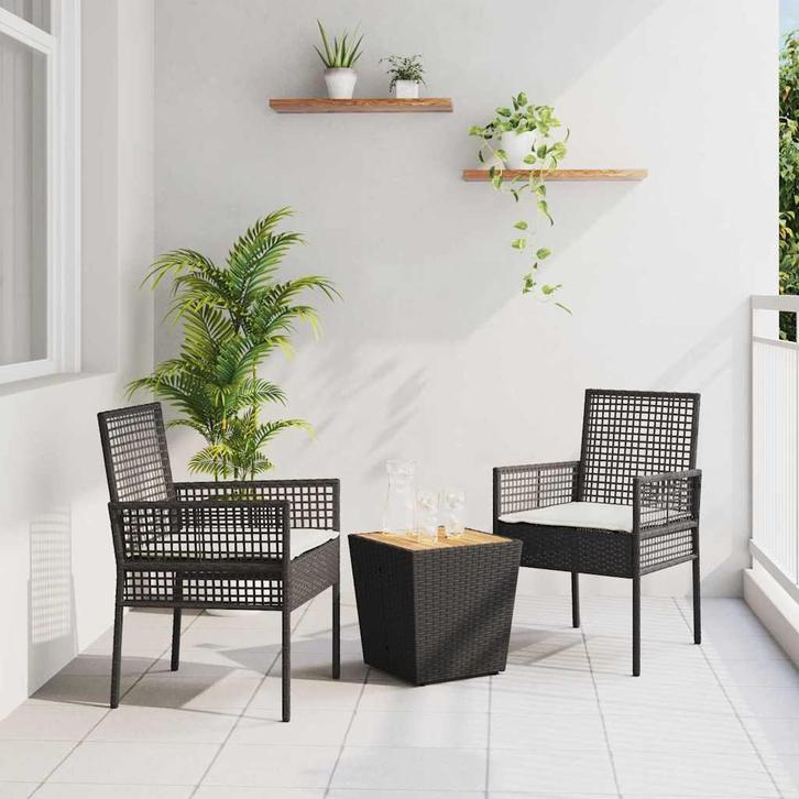 vidaXL Tuin Bistro Set 3 pcs Zwart poly rattan, Tuin en Terras, Tuinsets en Loungesets, Nieuw, Rotan, Verzenden