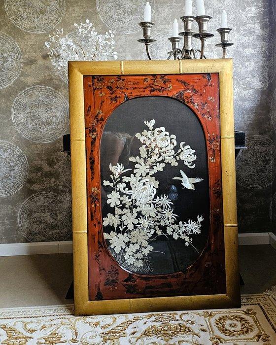 Paneel - Zijde, Glas - Japan - Meiji periode (1868-1912) -, Antiek en Kunst, Antiek | Overige Antiek