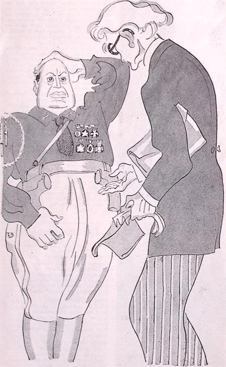 Spotprent over Macdonald en Mussolini (lijst optie, Lithos), Antiek en Kunst, Kunst | Litho's en Zeefdrukken, Verzenden
