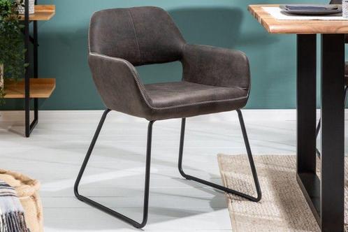 Design stoel MUSTANG antiek grijs microvezel met armleuning, Huis en Inrichting, Stoelen, Ophalen of Verzenden