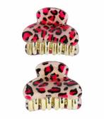 Haarspeld Klem Klein Panter Print 4cm Zwart Roze, Verzenden, Nieuw