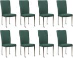 Set van 8 Groene leren moderne eetkamerstoelen - poot vierka, Nieuw, Leer, Ophalen of Verzenden, Modern