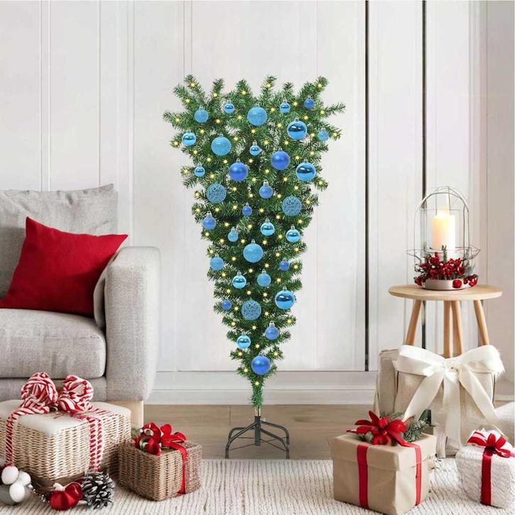 vidaXL Omgekeerde Kunststof Voorverlichte Kerstboom met, Diversen, Kerst, Nieuw, Verzenden