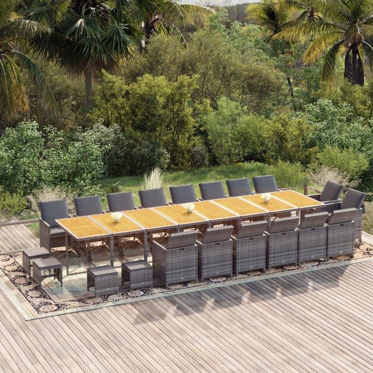 vidaXL 21-delige Tuinset met kussens poly rattan grijs, Tuin en Terras, Tuinsets en Loungesets, Tuinset, Nieuw, 2 zitplaatsen