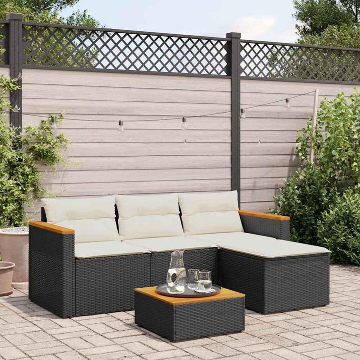 vidaXL 3-delige Loungeset met kussens poly rattan zwart, Tuin en Terras, Tuinsets en Loungesets, Loungeset, Nieuw, Rotan, Verzenden