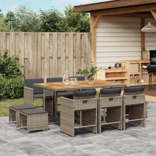 vidaXL 11-delige Tuinset met kussens poly rattan grijs, Tuin en Terras, Tuinsets en Loungesets, Tuinset, Nieuw, Meer dan 8 zitplaatsen