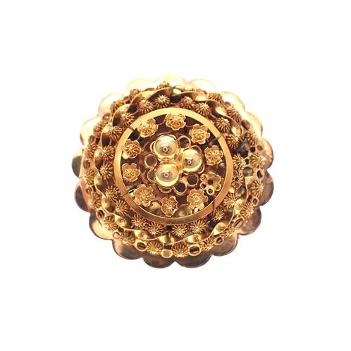 Vintage/antiek gouden ronde broche van filigrain techniek, Sieraden, Tassen en Uiterlijk, Broches, Overige kleuren, Gebruikt, Goud