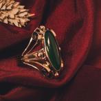 Bicolor gouden ring met jade, Gebruikt, Overige kleuren, 19 tot 20, Ophalen of Verzenden