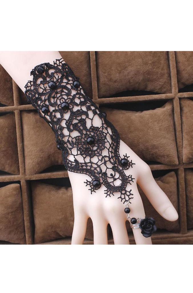 Armband Kant Zwart met Ring en Roos Great Gatsby Roaring Twe, Sieraden, Tassen en Uiterlijk, Kettingen, Zwart, Nieuw, Verstelbaar