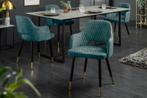Elegante stoel PARIS petrol fluweel decoratief gewatteerd, Ophalen of Verzenden, Nieuw