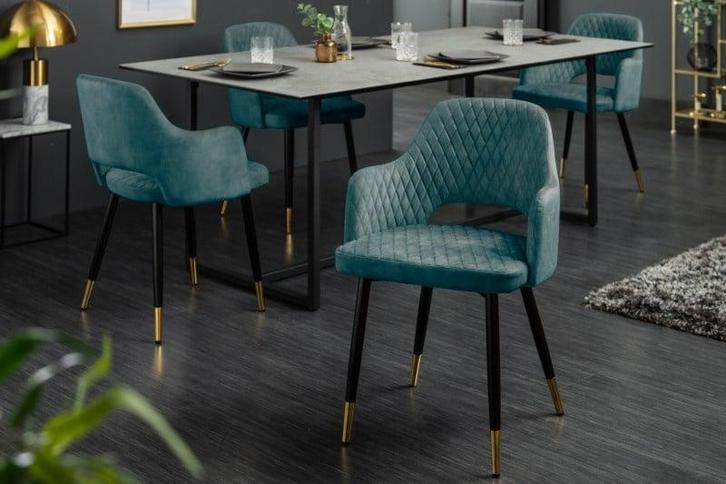 Elegante stoel PARIS petrol fluweel decoratief gewatteerd, Huis en Inrichting, Stoelen, Ophalen of Verzenden