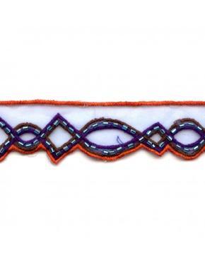 Voile Sier Galon met Kraaltjes Oranje/Paars, Hobby en Vrije tijd, Naaien en Fournituren, Nieuw