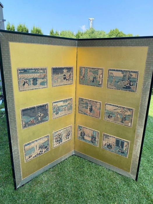 Bybu kamerscherm - Bladgoud, gelakt hout, zijde, papier -, Antiek en Kunst, Antiek | Overige Antiek