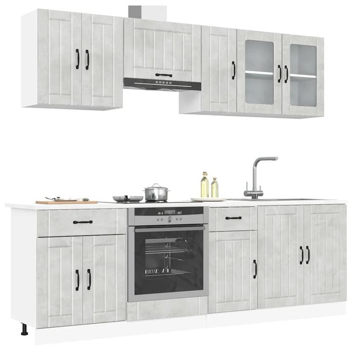 vidaXL 8-delige Keukenkastenset Lucca bewerkt hout, Huis en Inrichting, Keuken | Keukenelementen, Grijs, Nieuw, Verzenden