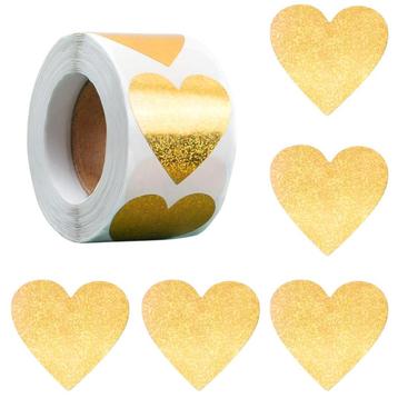 500 Stickers Op Rol - 2.5cm - Hart Glitter Goud - beschikbaar voor biedingen