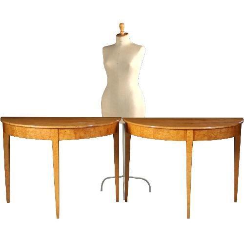 Stel blonde esdoornhouten  demi lune tafels ca 1890 No68143, Antiek en Kunst, Antiek | Meubels | Tafels, Ophalen of Verzenden
