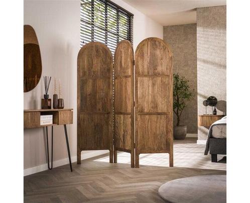 Kamerscherm Roomdivider wave mangohout 3-delig - zandkleur, Huis en Inrichting, Woonaccessoires | Overige, Nieuw, Ophalen of Verzenden