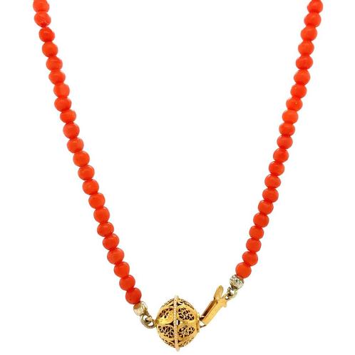 Bloedkoraal collier met gouden sluiting 51.5 cm 14 krt, Sieraden, Tassen en Uiterlijk, Kettingen, Nieuw, Ophalen of Verzenden