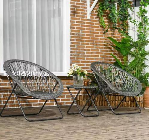 3-delige Balkonset met Tafel – Rotanlook Tuinmeubelen, Tuin en Terras, Tuinstoelen, Nieuw, Verzenden