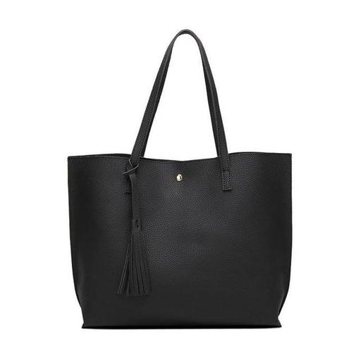 Duurzame zwarte schoudertas van eco-leer - 36x11x30 cm -..., Sieraden, Tassen en Uiterlijk, Tassen | Schoudertassen, Leer, Zwart