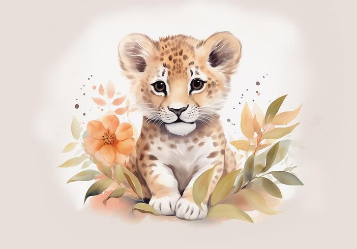 Baby jungledieren behang Kleine Leeuw Luipaard Koala Olifant, Kinderen en Baby's, Kinderkamer | Inrichting en Decoratie, Wanddecoratie