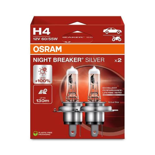 Osram Night Breaker Zilver 12V H4 60/55W - set 2 stuks, Auto-onderdelen, Verlichting, Verzenden