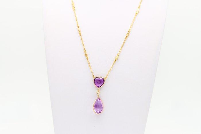 Ketting met hanger - 18 karaat Geel goud Diamant, Sieraden, Tassen en Uiterlijk, Antieke sieraden