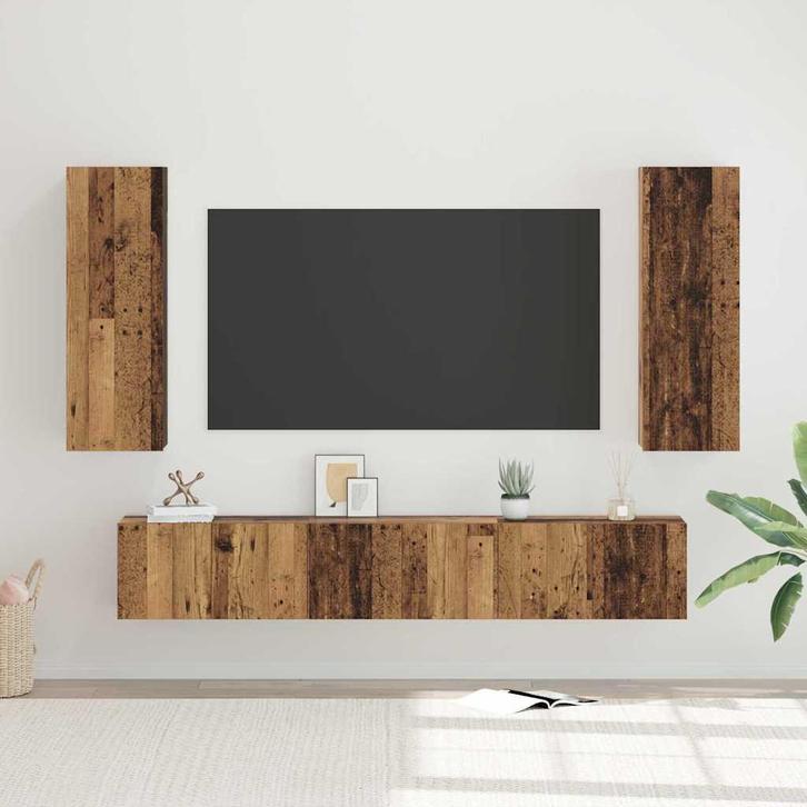 vidaXL Tv-meubelset Wandgemonteerd 5 pcs Oud Hout Bewerkt, Huis en Inrichting, Kasten | Televisiemeubels, Nieuw, Minder dan 50 cm
