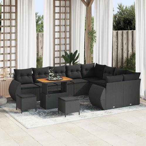 vidaXL 12-Delige Tuinbank Set Met Kussens - Zwart Poly, Tuin en Terras, Tuinsets en Loungesets, Nieuw, Verzenden