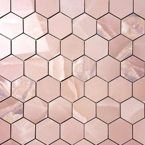 Vloertegel / wandtegel hexagon onix marmer roze gepolijst, Doe-het-zelf en Verbouw, Tegels, Vloertegels, Nieuw, 10 m² of meer