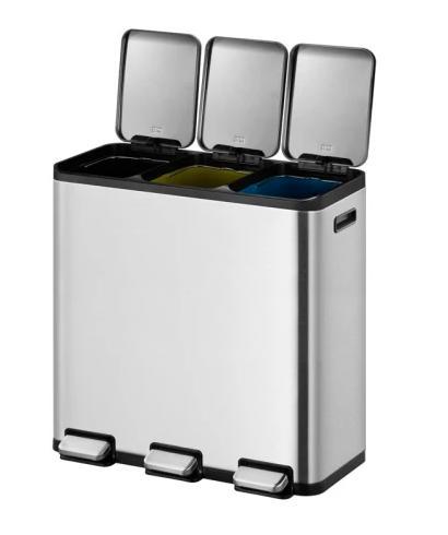 EcoCasa 1 pedaalemmer 15+15+15 liter - EKO - mat rvs, Huis en Inrichting, Schoonmaakartikelen, Verzenden