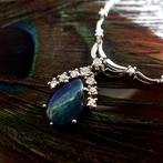 Witgouden cobra schakelcollier met triplet opaal en diama..., Gebruikt, Overige kleuren, Ophalen of Verzenden, Met edelsteen