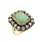 Gouden Victoriaanse ring met jade en roos geslepen diaman..., Gebruikt, Overige kleuren, Ophalen of Verzenden, 17 tot 18