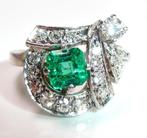 Ring - 14 karaat Witgoud Diamant  (Natuurlijk) - Smaragd, Sieraden, Tassen en Uiterlijk, Antieke sieraden