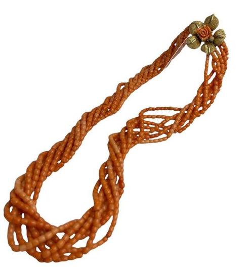 Halsketting - 18 karaat Geel goud Koraal, Sieraden, Tassen en Uiterlijk, Kettingen