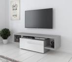 TV-Meubel - Grijs - Hoogglans wit - 138x34x39 - TV kast klep, Overige materialen, 100 tot 150 cm, Verzenden, Nieuw