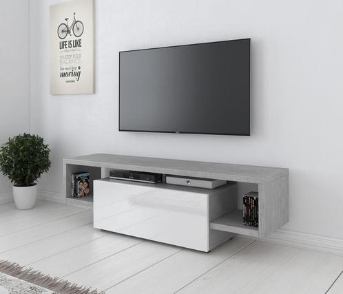TV-Meubel - Grijs - Hoogglans wit - 138x34x39 - TV kast klep, Huis en Inrichting, Kasten | Televisiemeubels, 100 tot 150 cm, 25 tot 50 cm