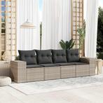 vidaXL 4-delige Loungeset met kussens poly rattan lichtgrijs, Verzenden, Nieuw, Rotan, Loungeset
