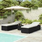 vidaXL 3-delige Ligbeddenset met theetafel poly rattan zwart, Tuin en Terras, Verzenden, Nieuw