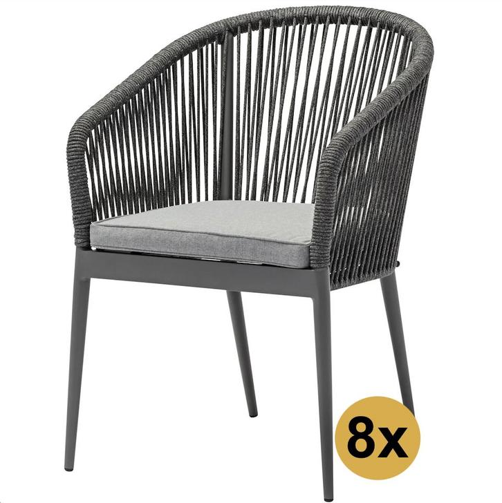 Set van 8 Lissabon dining tuinstoel rope stapelbaar, Tuin en Terras, Tuinstoelen, Nieuw, Ophalen of Verzenden