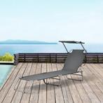 Ligbed met luifel Argozelo 186x55x24 cm donkergrijs casa.pro, Tuin en Terras, Tuinsets en Loungesets, Verzenden, Nieuw