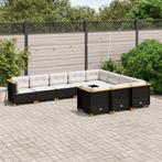 vidaXL 10-delige Loungeset met kussens poly rattan zwart, Verzenden, Nieuw, Rotan, Loungeset