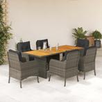 vidaXL 7-delige Tuinset met kussens poly rattan grijs, 6 zitplaatsen, Nieuw, Tuinset, Verzenden
